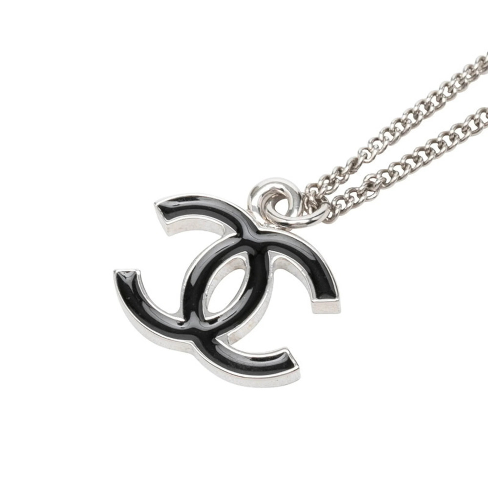 Chanel Coco Mark Chain Pendant Necklace, 06V Engraving, Silver, Black Metal, ...